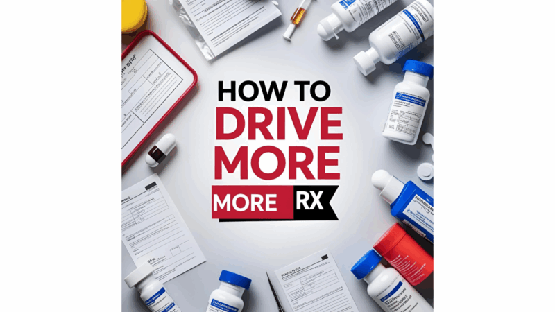 "How to Drive More Rx" with pharma imagery in background
