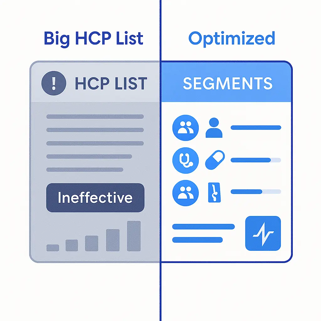 Ineffective giant HCP list contrasted with segmented, optimized contacts.