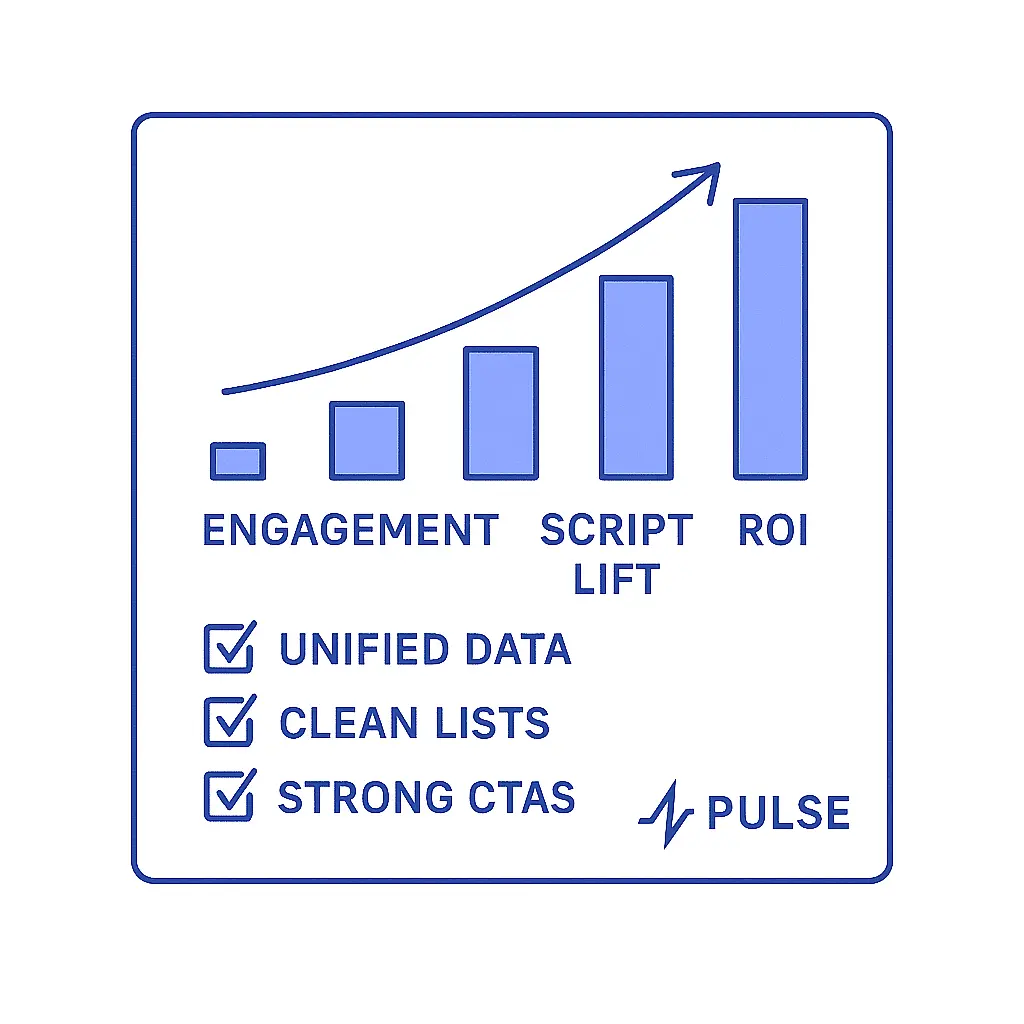 Performance dashboard with rising metrics and Pulse branding.