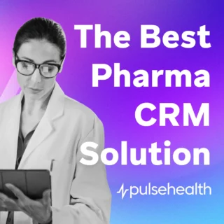A black-and-white portrait of a lab professional in a white coat and glasses reviewing a tablet is set against a vibrant purple-to-blue gradient, with large white headline text beside them.