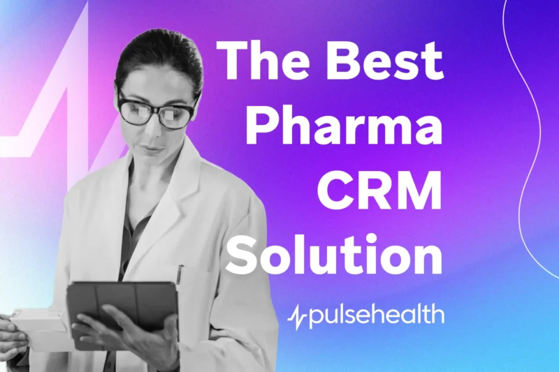 A black-and-white portrait of a lab professional in a white coat and glasses reviewing a tablet is set against a vibrant purple-to-blue gradient, with large white headline text beside them.