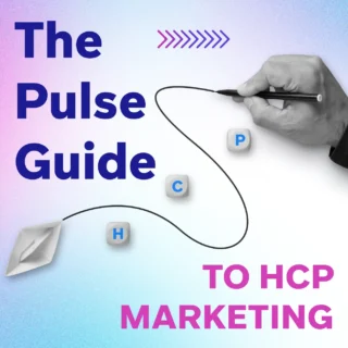 A hand holding a pen sketches a flowing line that connects a paper boat icon to keyboard keys labeled H, C, and P over a pink-and-blue gradient, alongside bold navy text reading “The Pulse Guide.”