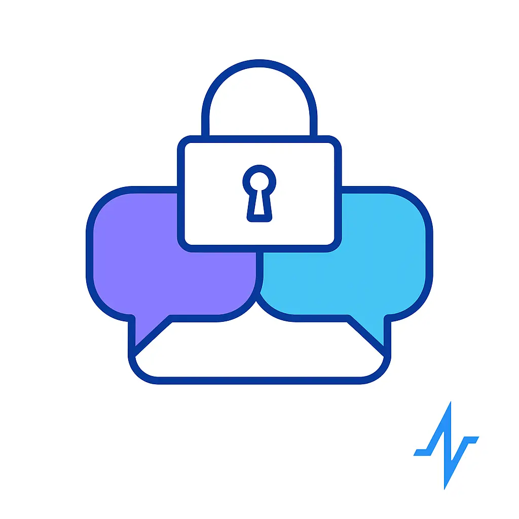 A padlock icon overlays two stylized chat bubbles in purple and blue, with a small Pulse Health heartbeat mark in the corner.