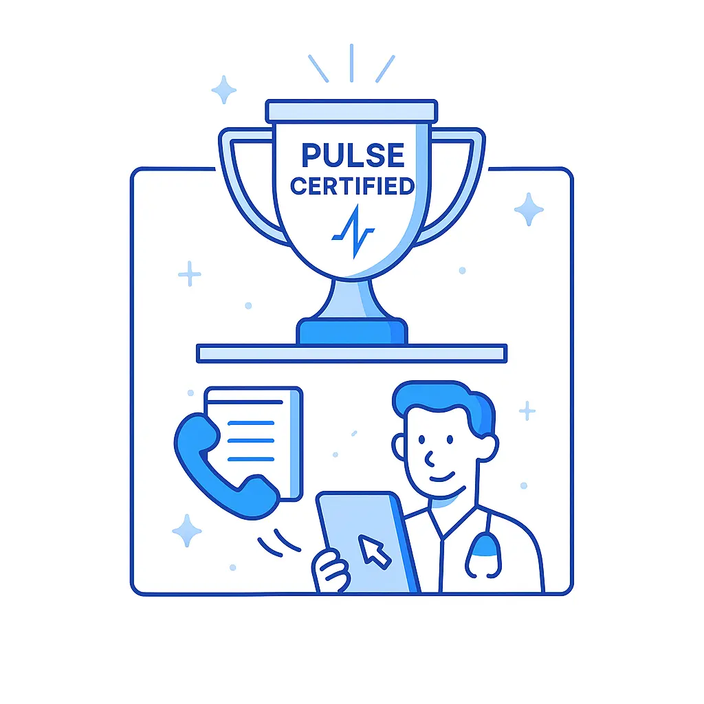 A three-tiered trophy display with the top award labeled “Pulse Certified” and the Pulse Health logo engraved.