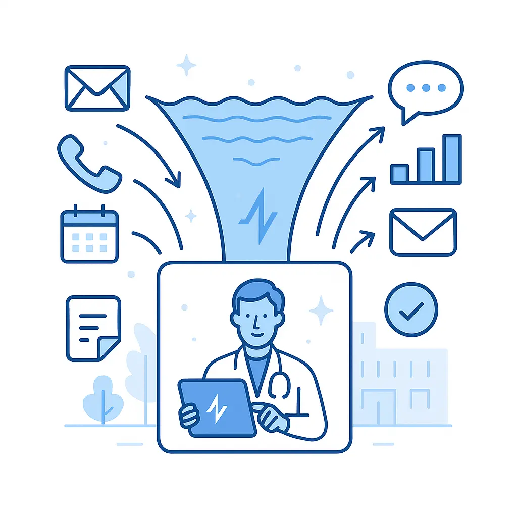 Raw CRM inputs flow into a data lake and are processed by a Pulse Health platform, outputting engagement tools.