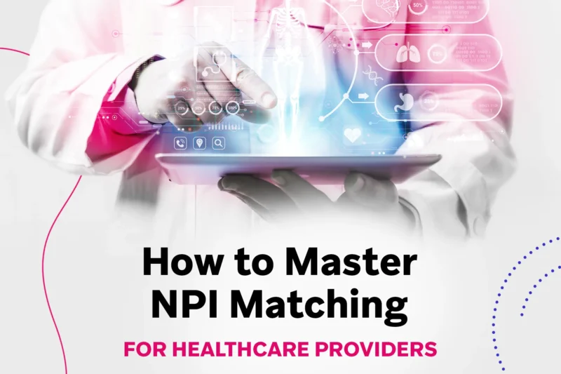 A clinician interacts with a tablet projecting layered medical icons, progress bars, and a skeletal model, illustrating advanced analytics for mastering NPI matching.