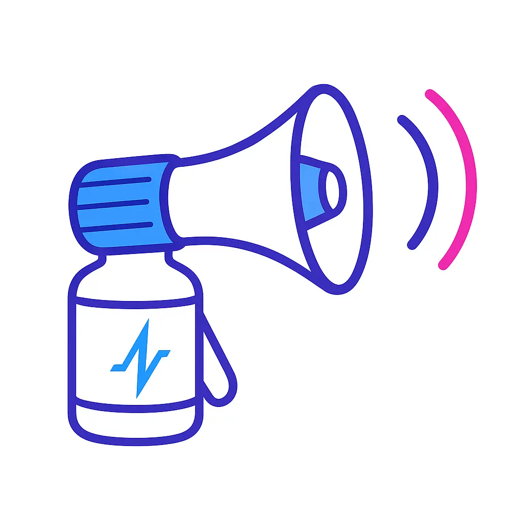 A pill-shaped megaphone broadcasts sound waves to show how a pharma marketing agency amplifies brand messages.