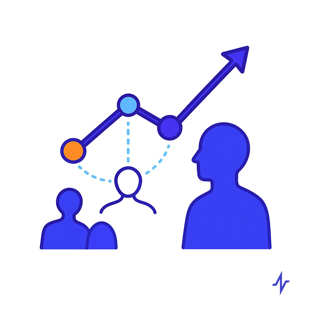 People linked to an upward graph symbolizes using data to guide shared decisions and improve outcomes.