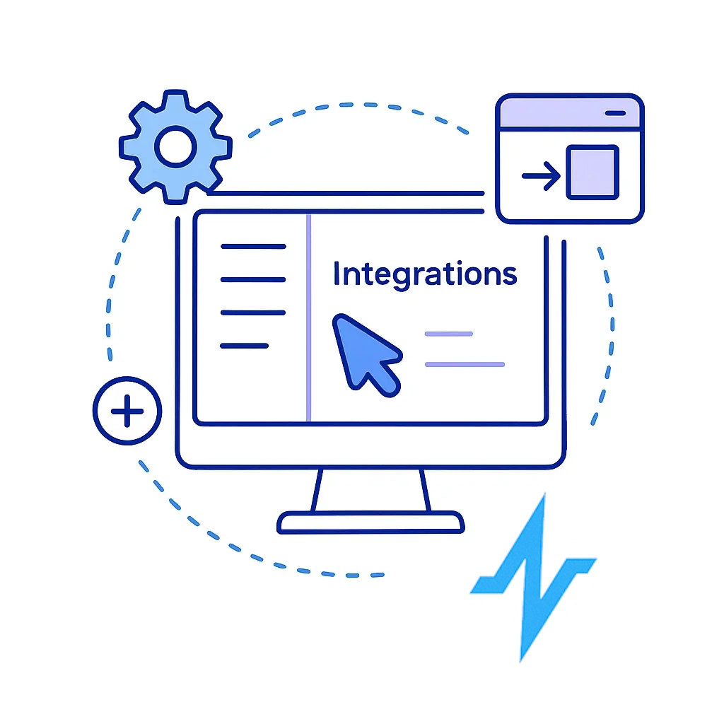 User interface screen highlighting the Integrations menu option with a pointer indicating navigation.