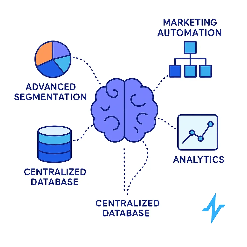 Diagram of Pulse Engagement Cloud connecting marketing automation, segmentation, database, campaign management and analytics.