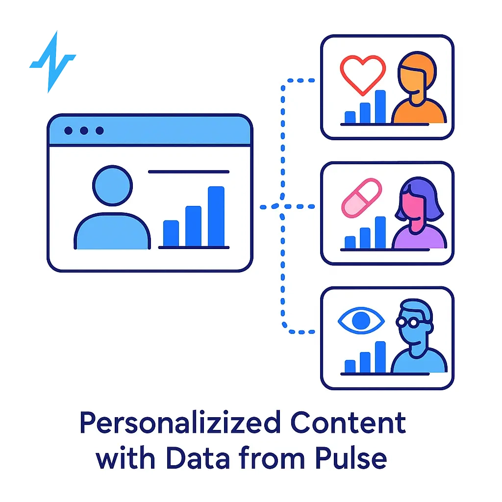 Visual of personalized banners tailored to different doctor segments driven by Pulse data.