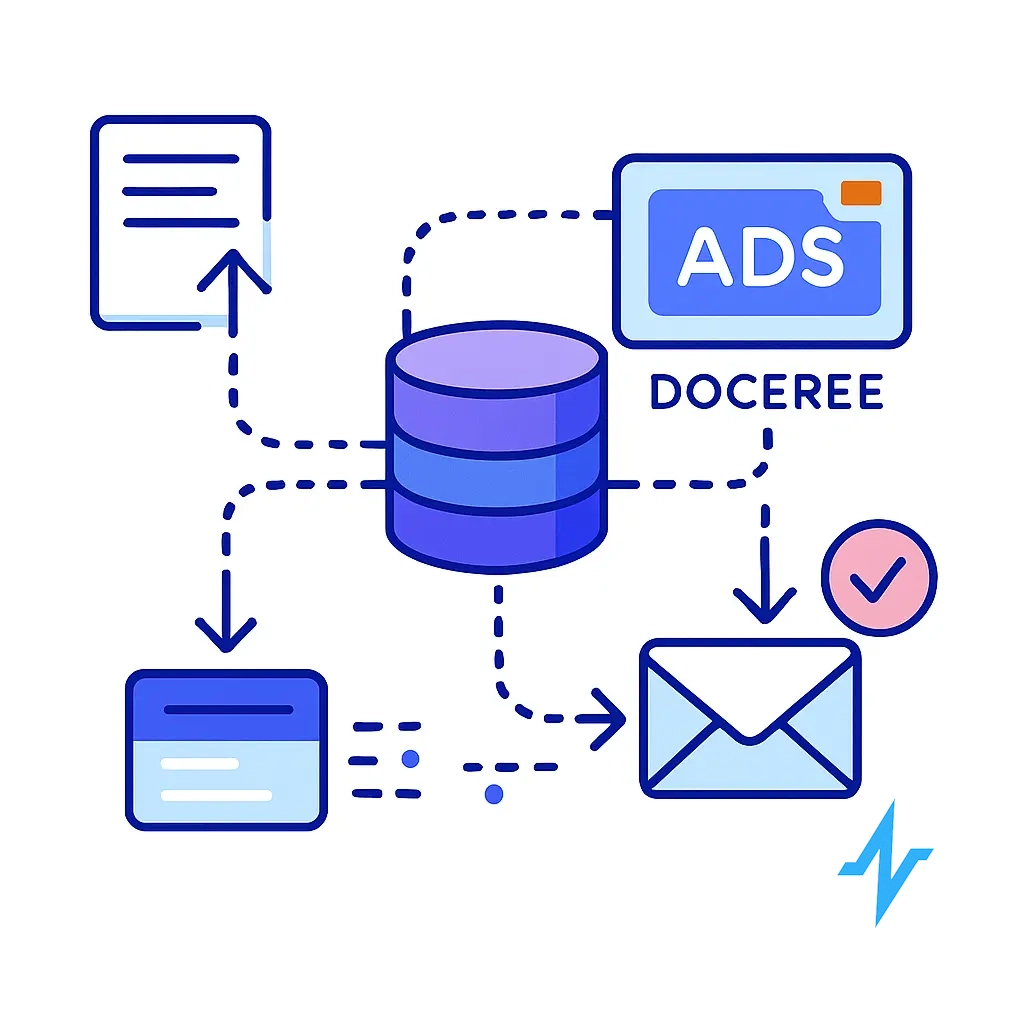 Data flows between Pulse and Doceree depicted with arrows and triggers for follow‑up emails after ad interactions.