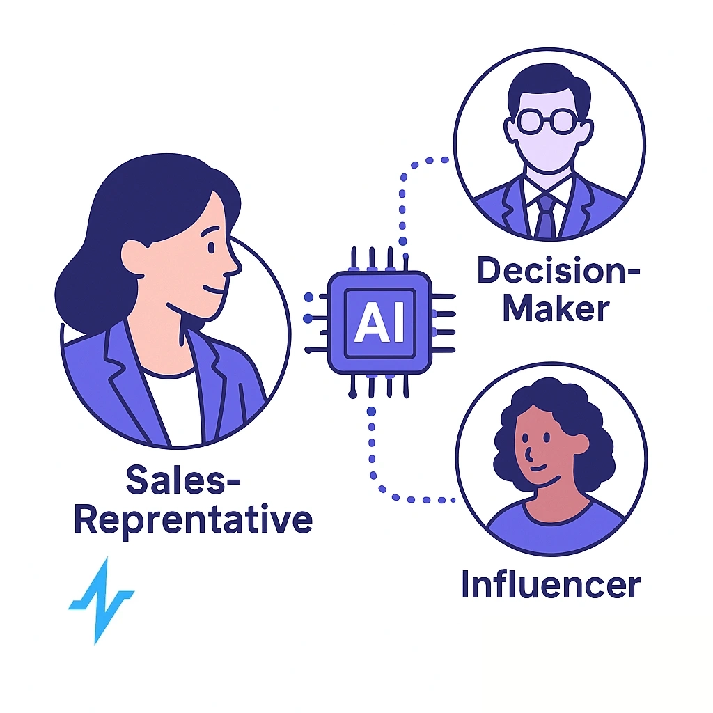 A manager views a network of decision makers and care pathways with dotted connections guiding coordinated outreach.
