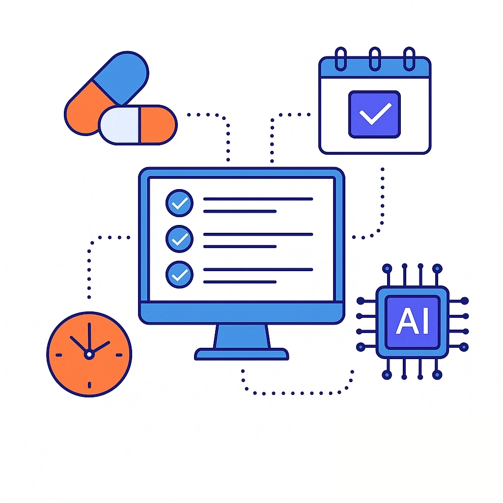 Channels like email, SMS and visits pass through a consent filter toward HCP icons with dotted lines.