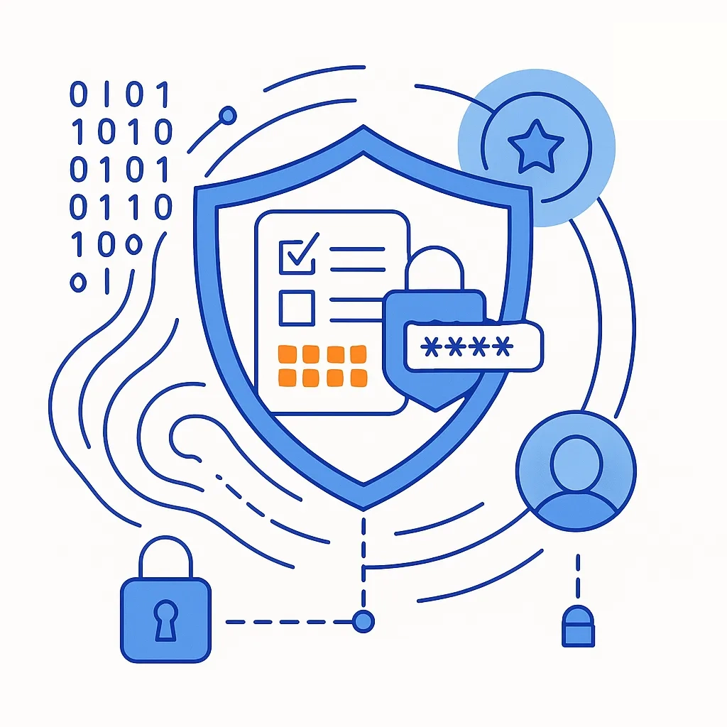 A secure shield with consent forms and locks represents consent capture, tokenization, and quality controls for health data.