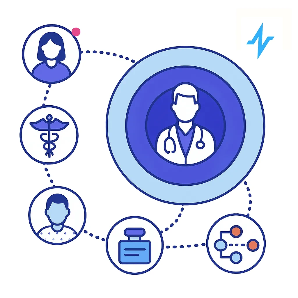 Concentric circles connect patient and doctor icons to show micro-segmentation and journey mapping for targeting.