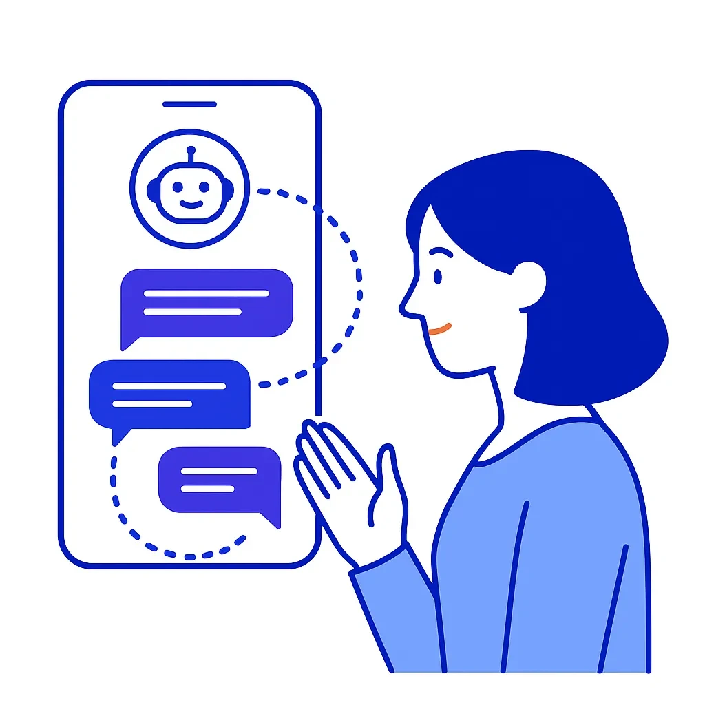 Patient chats with a conversational AI on a smartphone, enabling two-way engagement.