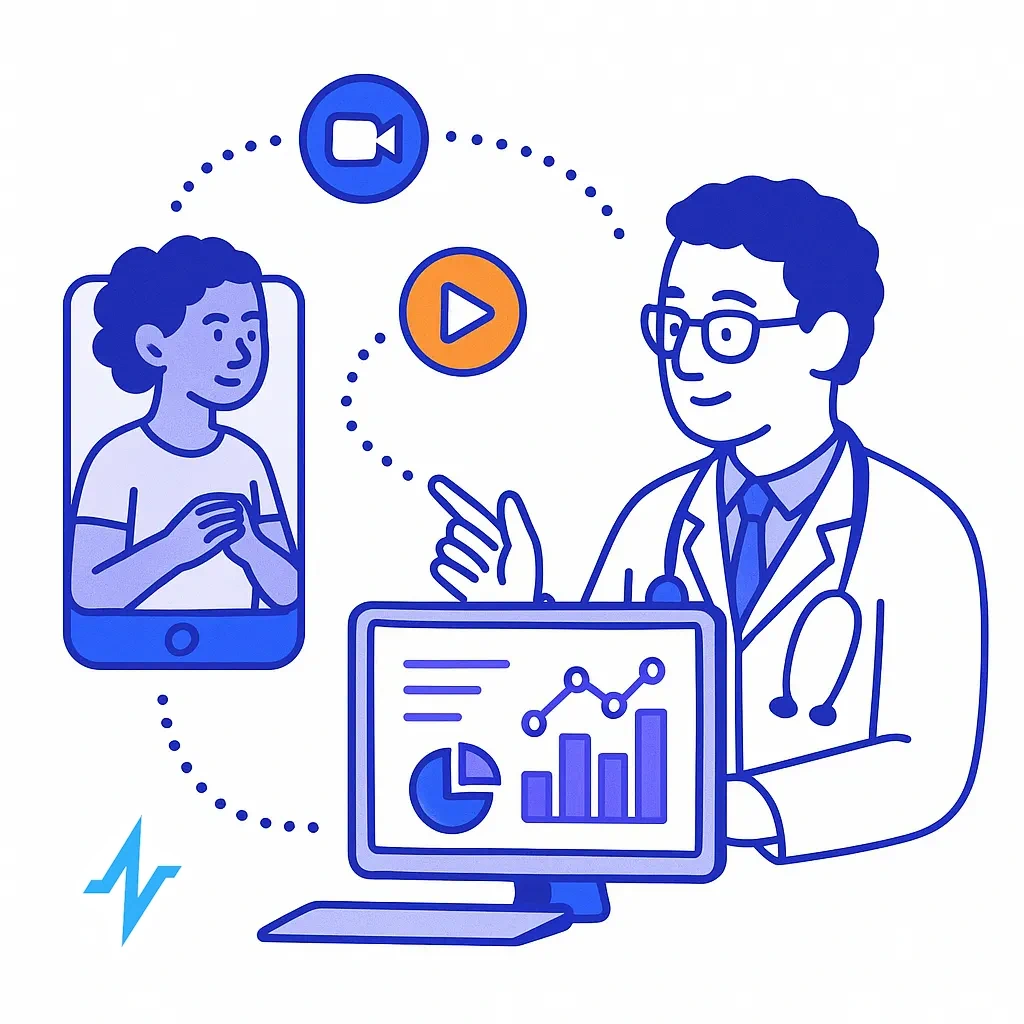 Doctor shares charts via screen during a virtual visit to enhance patient understanding.