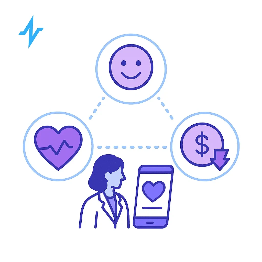 Icons for health outcomes, patient satisfaction, and reduced costs summarize the benefits of optimized outreach.