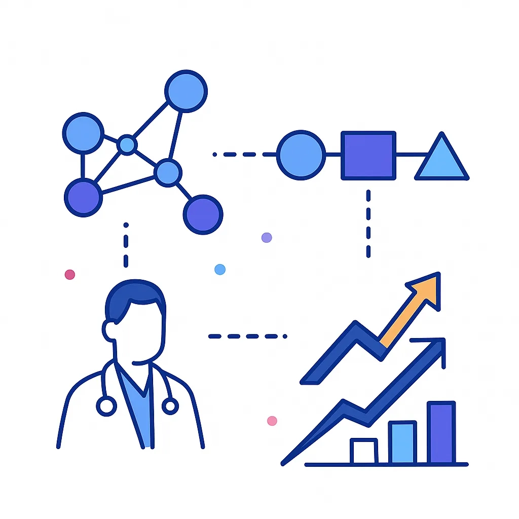 Triangular arrangement of icons for graph ML, sequence models, and uplift modeling.