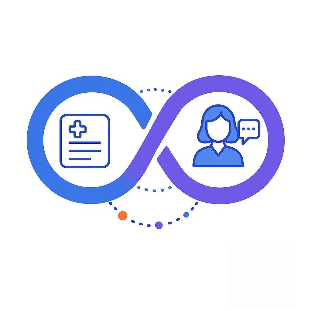 Illustration of interlocking loops connecting EHR data and patient communication to represent closed-loop healthcare integration.