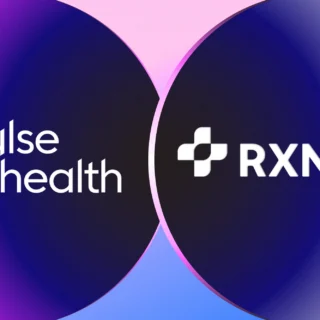 Pulse Health and RXNT logos displayed side by side on a vibrant gradient background, symbolizing healthcare technology integration.