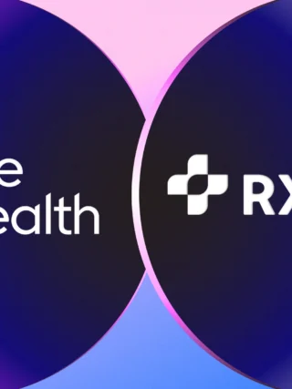 Pulse Health and RXNT logos displayed side by side on a vibrant gradient background, symbolizing healthcare technology integration.