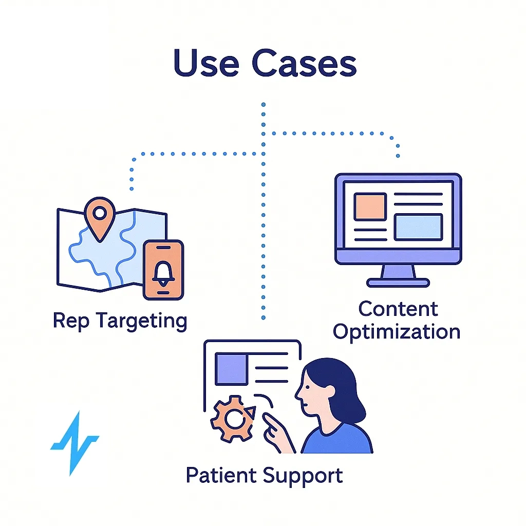 Next best action flowchart and audience refinement with magnifying glass depict high impact use cases.