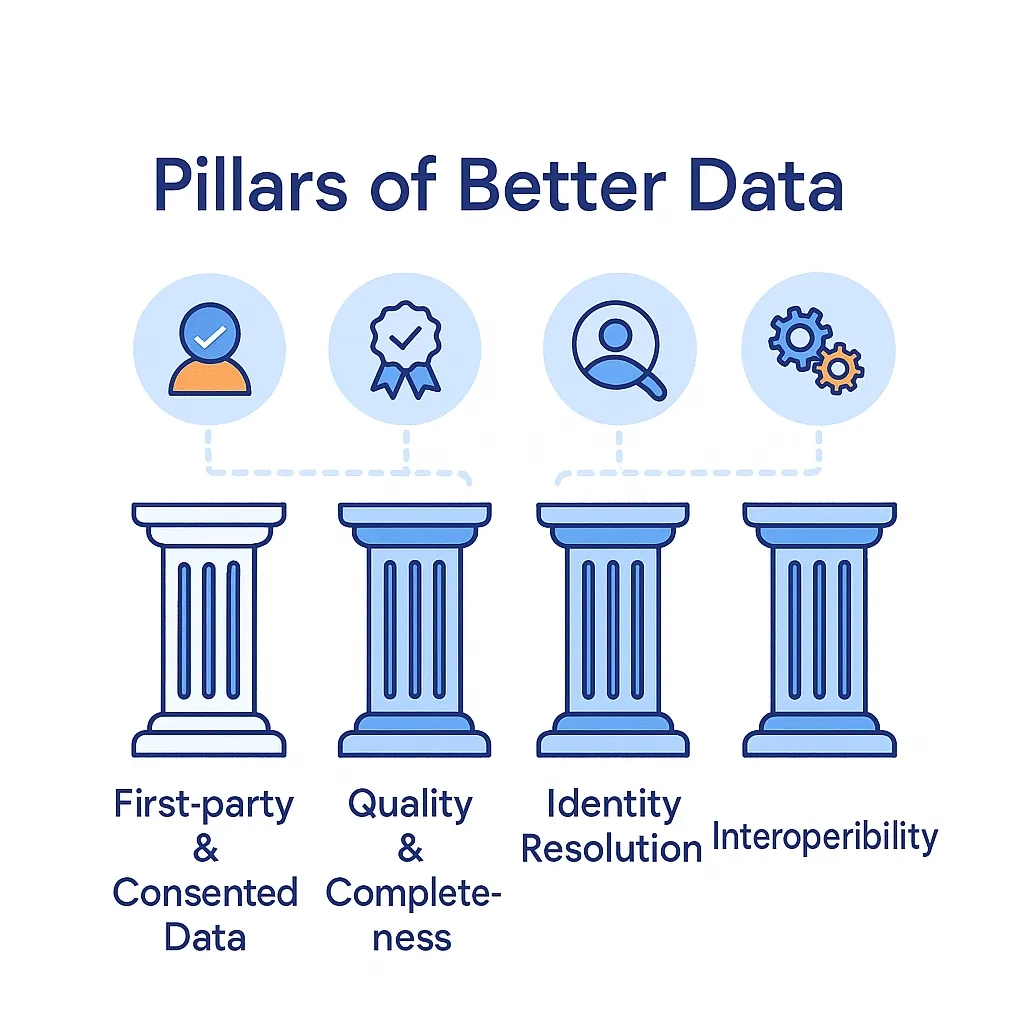 A patient icon with stopwatch, clipboard and medicine bottle conveys starts, time to therapy and adherence metrics.