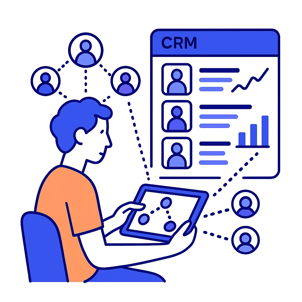 Funnel filtering various session and poster icons into selected ideas using dotted lines.