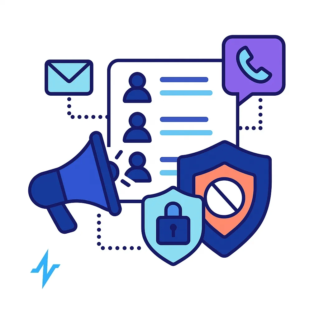 Clipboard with checklist items and icons for strategy, consent, security, and operations, connected by dotted lines.