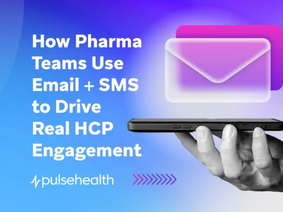 A hand holding a smartphone with glowing email icons, symbolizing digital communication strategies that enhance healthcare professional engagement through email and SMS.