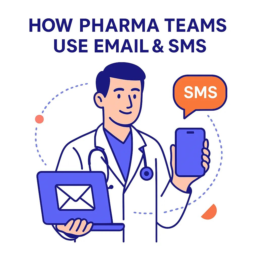 Circular workflow shows steps for sending an email, tracking clicks, sending a scheduling SMS, and logging the meeting.