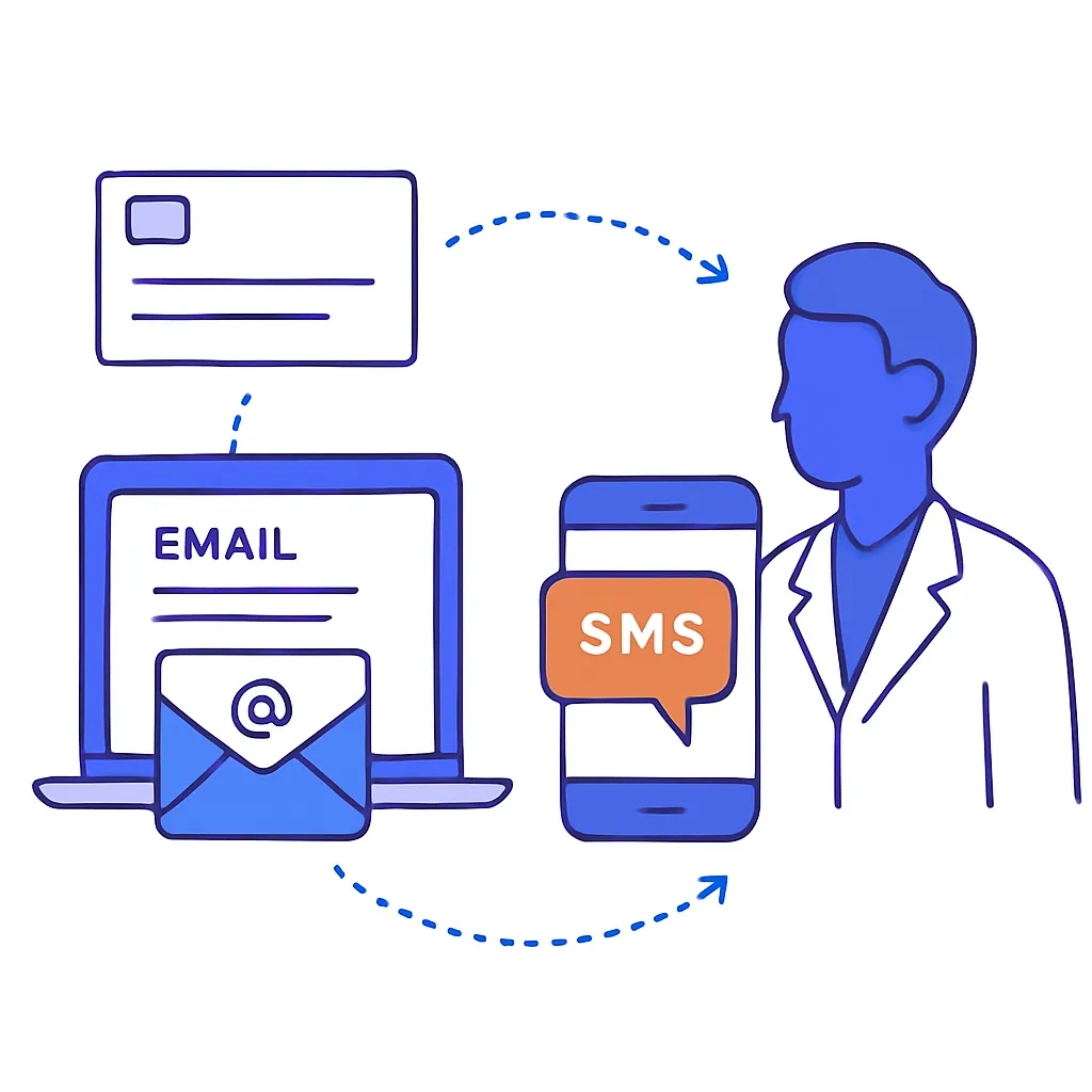 Bar chart compares email versus SMS open rates with small envelope bar and tall phone bar.