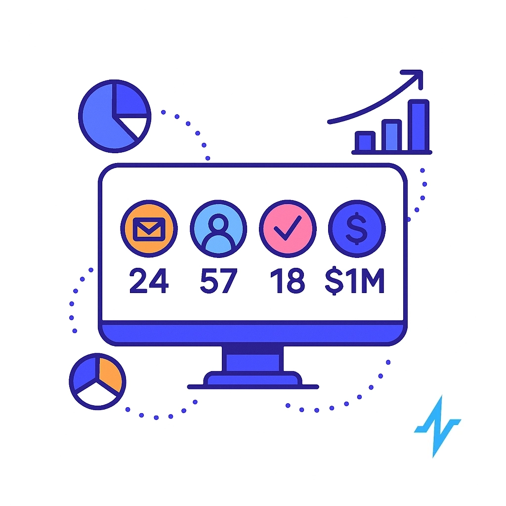A central user icon branches into multiple dotted‑line pathways ending at icons like folders, lightbulbs and dollar signs.