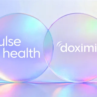 Overlapping iridescent circles featuring the Pulse Health and Doximity logos, symbolizing partnership and integration.