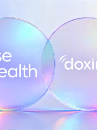 Overlapping iridescent circles featuring the Pulse Health and Doximity logos, symbolizing partnership and integration.