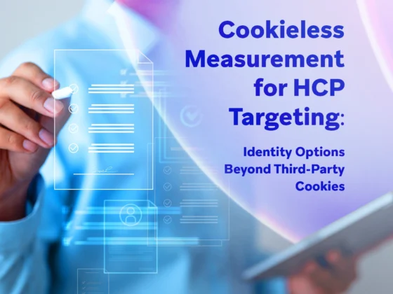 Cookieless measurement for HCP targeting — identity options beyond third-party cookies, with digital checklist and tablet.