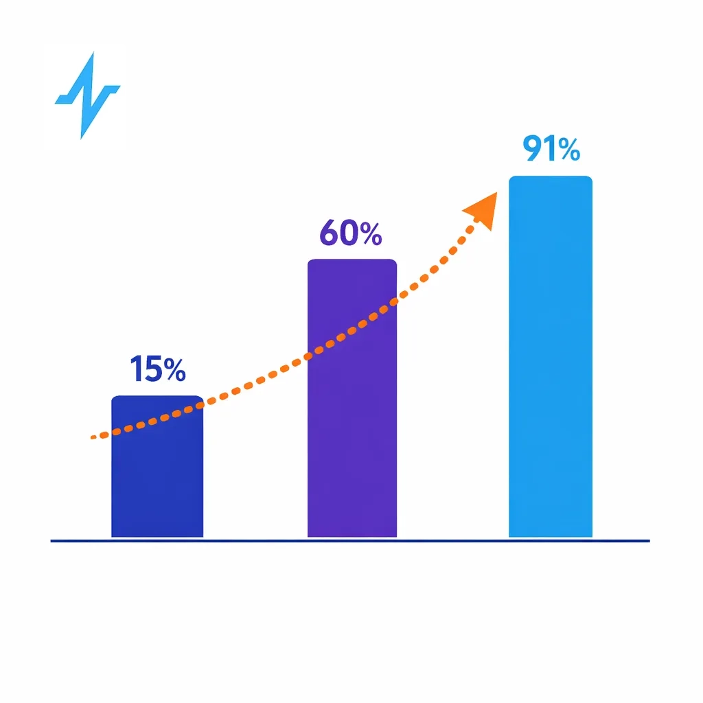Bar chart with 15 percent, 60 percent and 91 percent labels and an upward dotted arrow illustrates higher prescriber and click rates.