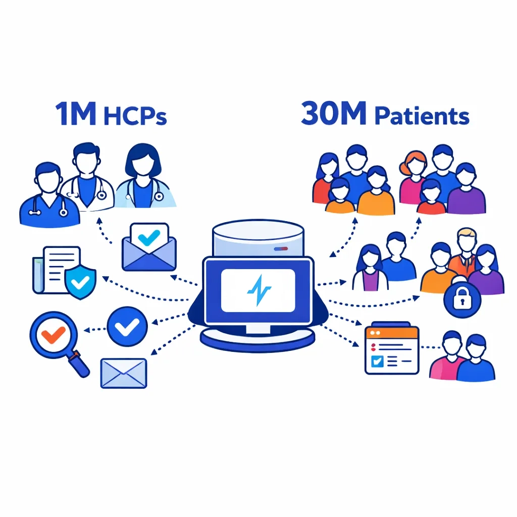 Central database connects one million healthcare providers and thirty million patients with secure, opt‑in consent.