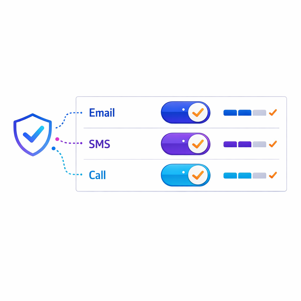A diagram showing channel permission toggles and contact frequency caps across outreach types.