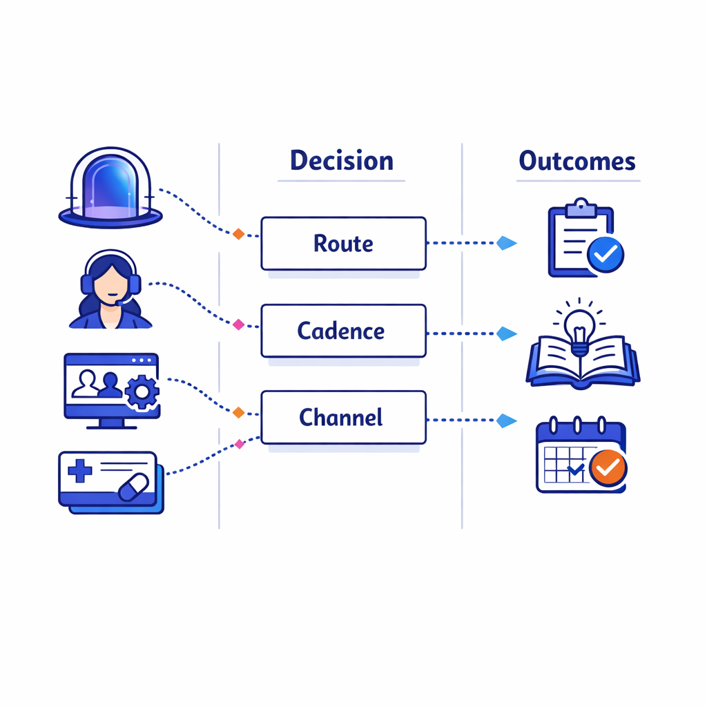 A diagram mapping data sources to specific decisions rather than dashboards.