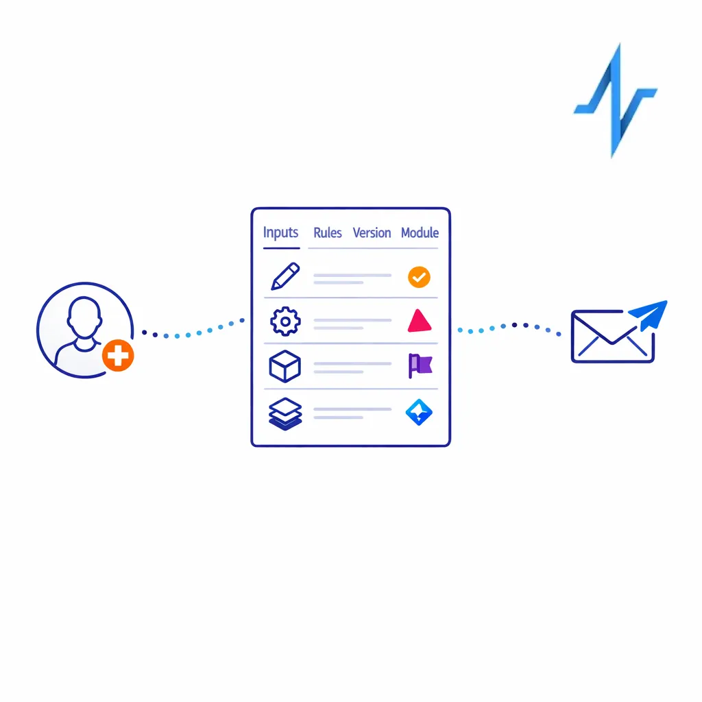 A decision log illustration showing why a patient received a message with traceable inputs.