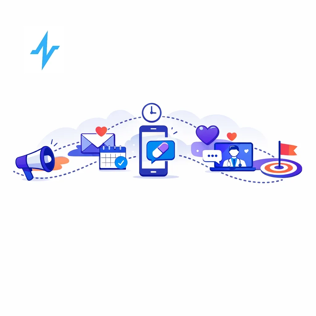 Curved timeline sends tailored messages at diagnosis, education, adherence and lifestyle stages.