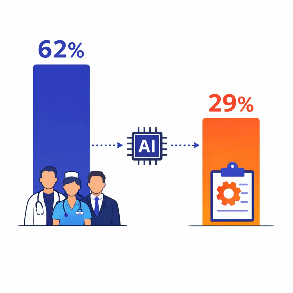 Infographic showing 62 percent of leaders prioritizing engagement versus 29 percent adopting AI in healthcare CRM.