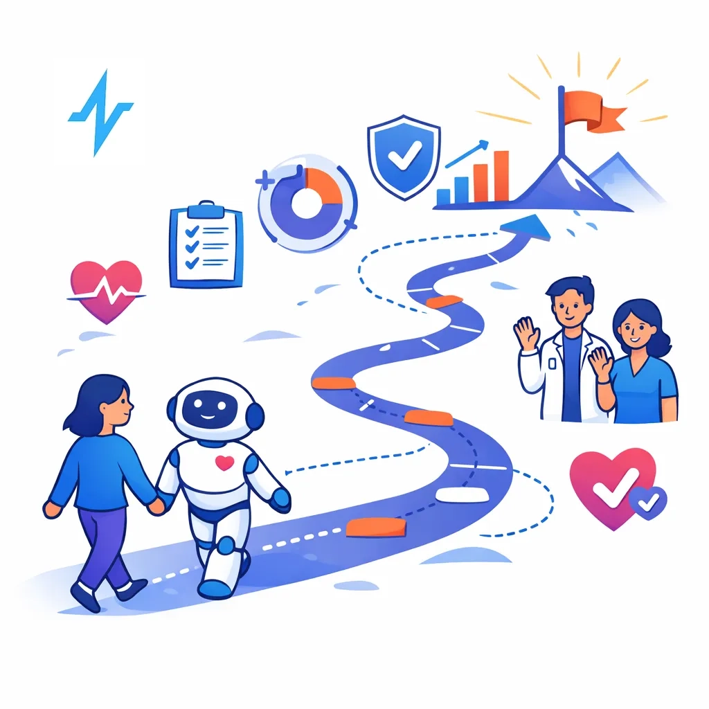 Patient and healthcare professional walk an upward path symbolizing the move toward compliant personalized care.