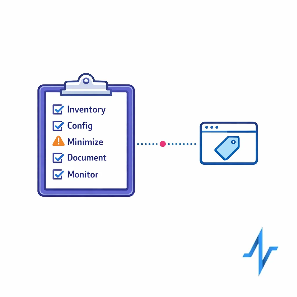 A checklist graphic for auditing tracking tags and minimizing outbound data sharing.