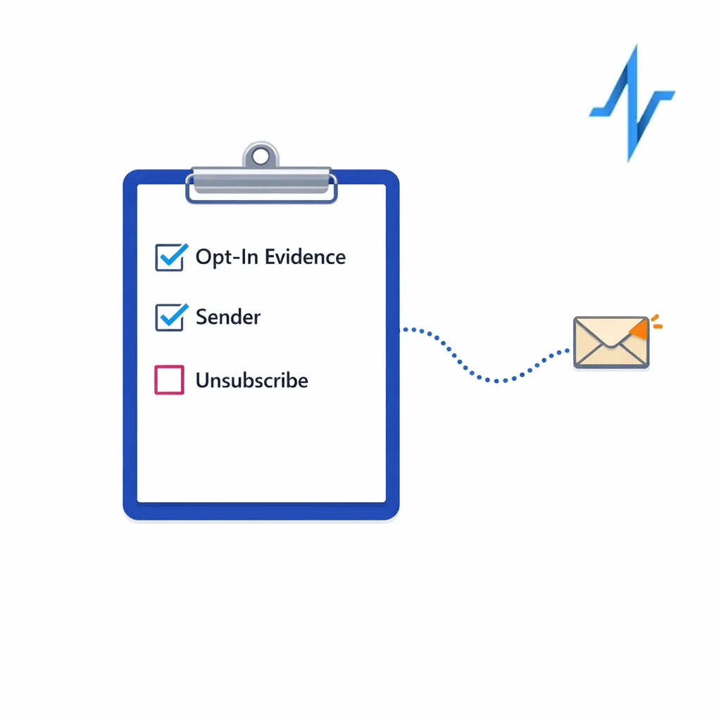 Checklist validates permission evidence, sender setup, and unsubscribe durability before an email send.