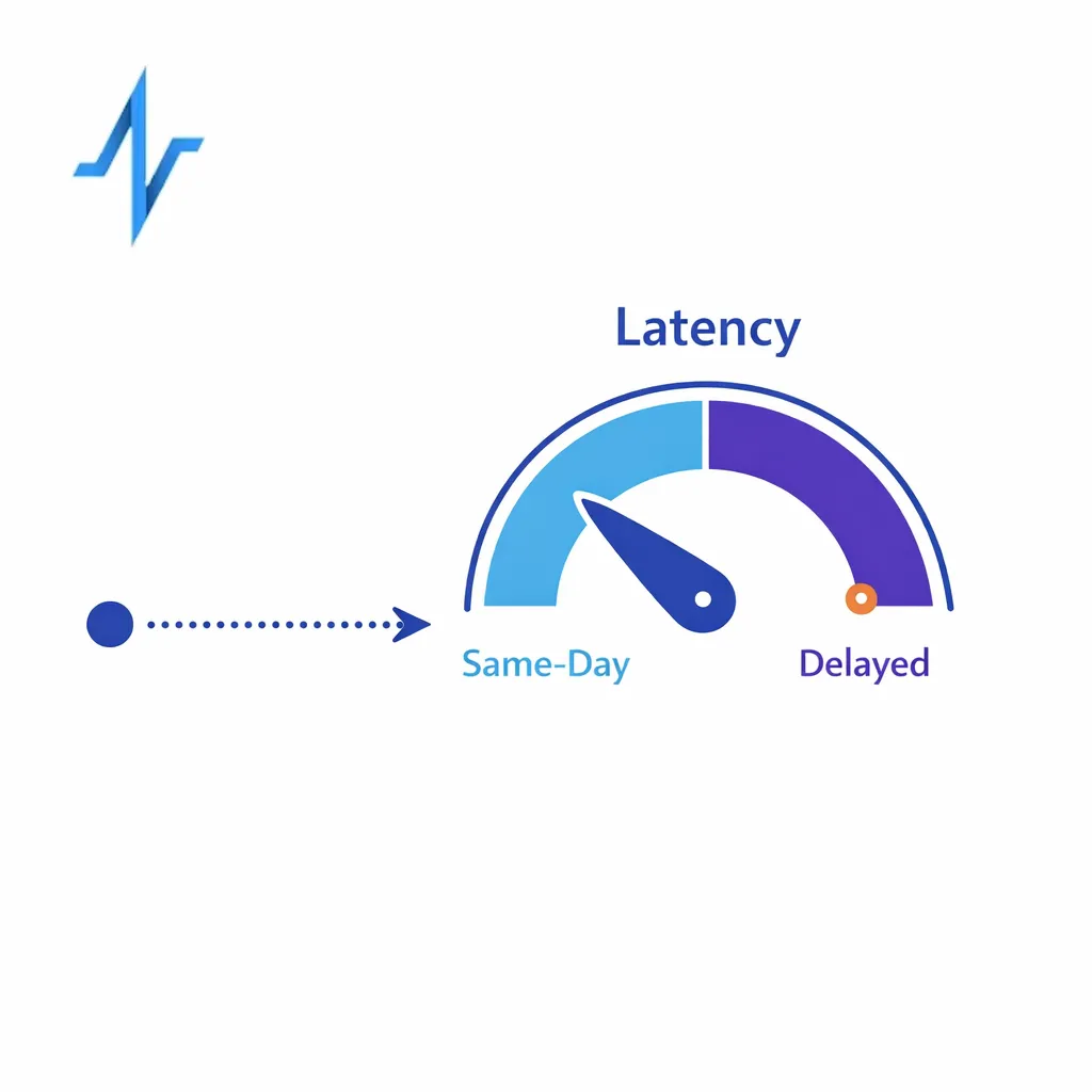 A latency gauge shows same-day event flow from trigger to action for timely orchestration.