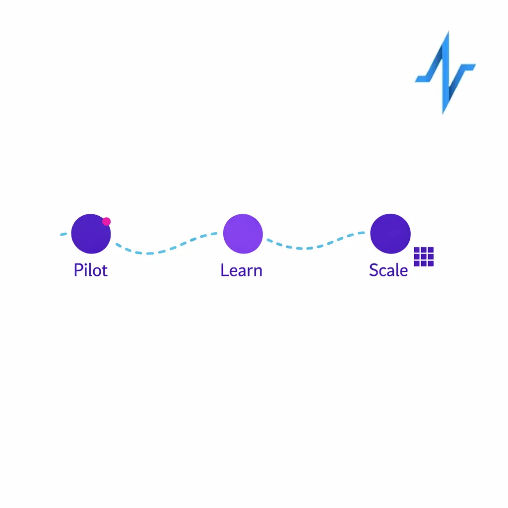 A roadmap shows controlled pilot, learnings, and scale-out across regions without rebuilding workflows.